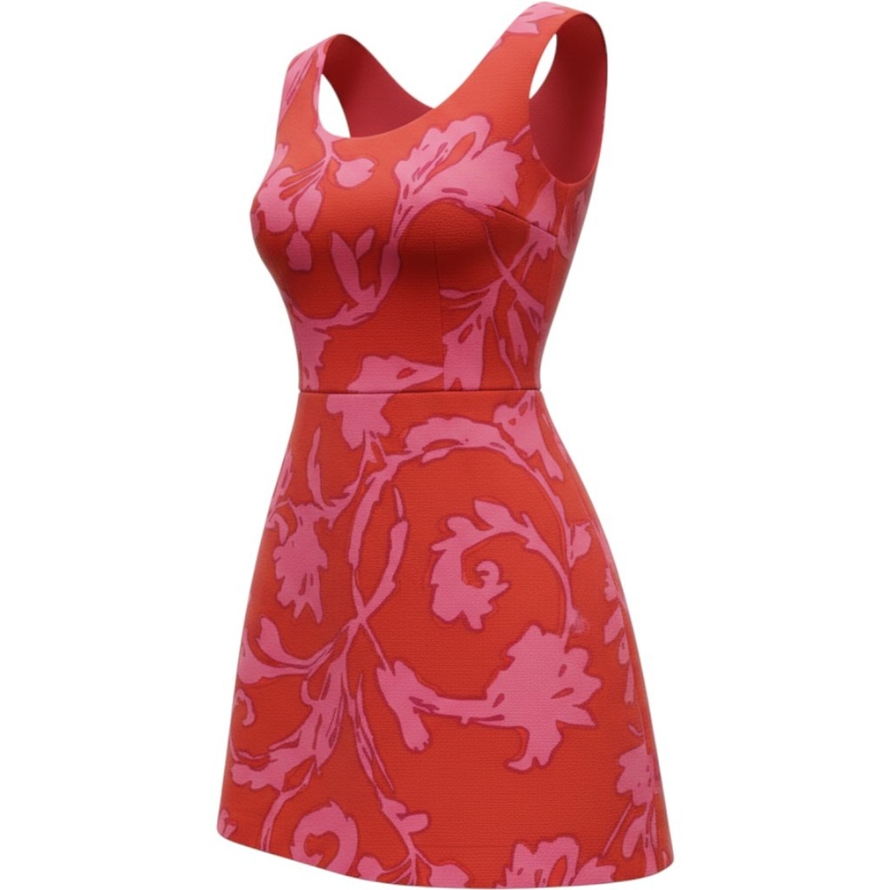 Julie Brown‎ Orange Pink Floral Cotton Silk Sleeveless Fit Flare Mini Dress 6